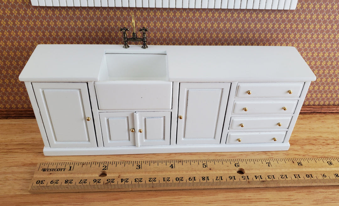 JBM Dollhouse Kitchen Sink Cabinet & Wall Plate Shelf White 1:12 Scale Miniature