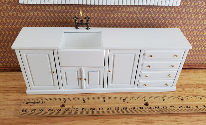 JBM Dollhouse Kitchen Sink Cabinet & Wall Plate Shelf White 1:12 Scale Miniature