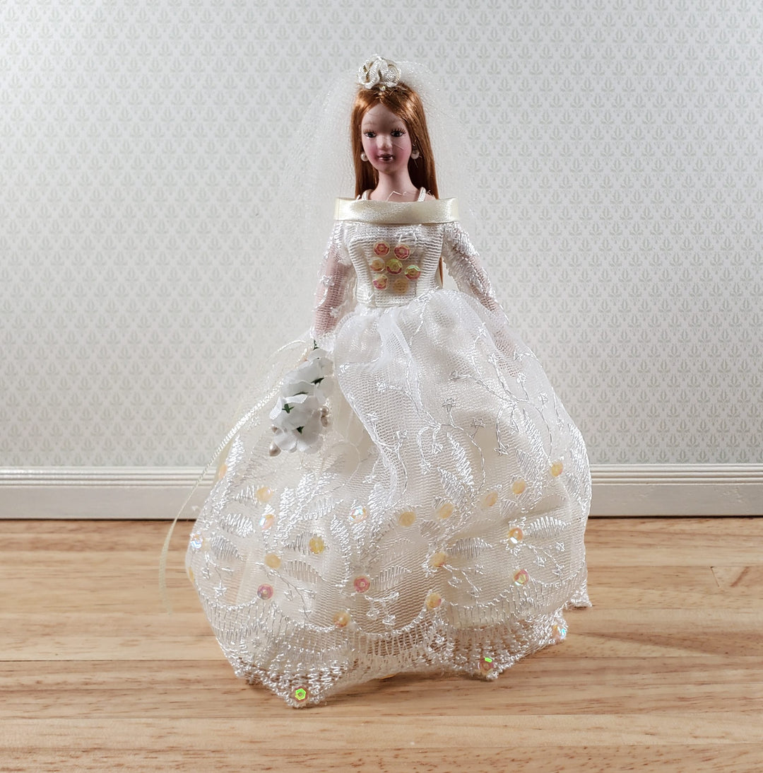 Dollhouse Bride in Wedding Dress Veil Doll Porcelain Female Woman 1:12 Scale