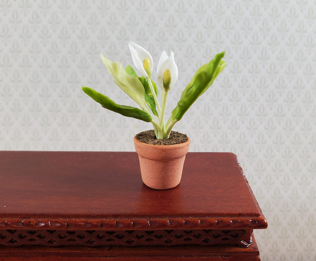 Dollhouse Peace Lily Houseplant in Terra Cotta Pot 1:12 Scale Miniature Plant