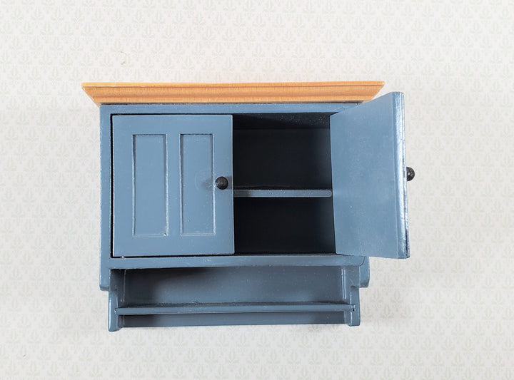 Dollhouse Kitchen Cupboard Blue Gray Hanging with Doors and Shelf 1:12 Scale