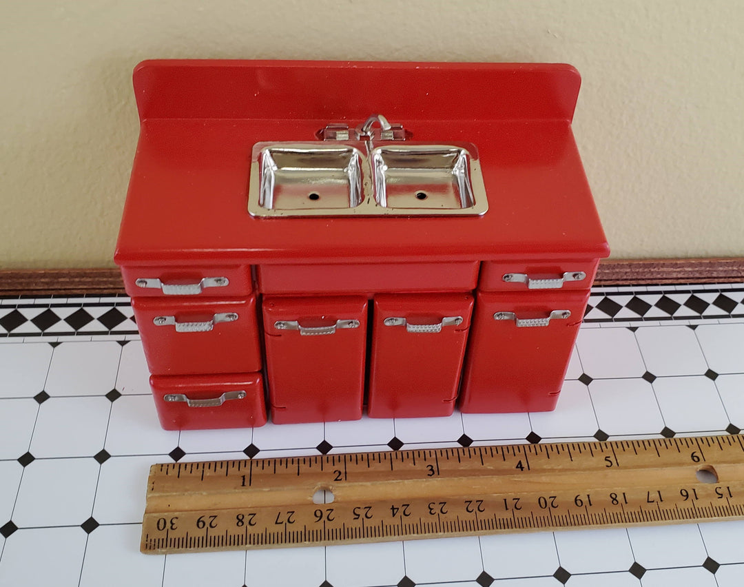 ollhouse Kitchen Sink with Cabinet 1950s Retro Style RED 1:12 Scale Miniature