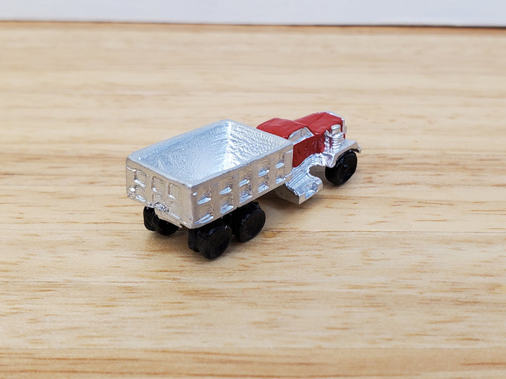 Dollhouse Construction Truck Toy Red Silver Painted Metal 1:12 Scale Miniature Nursery
