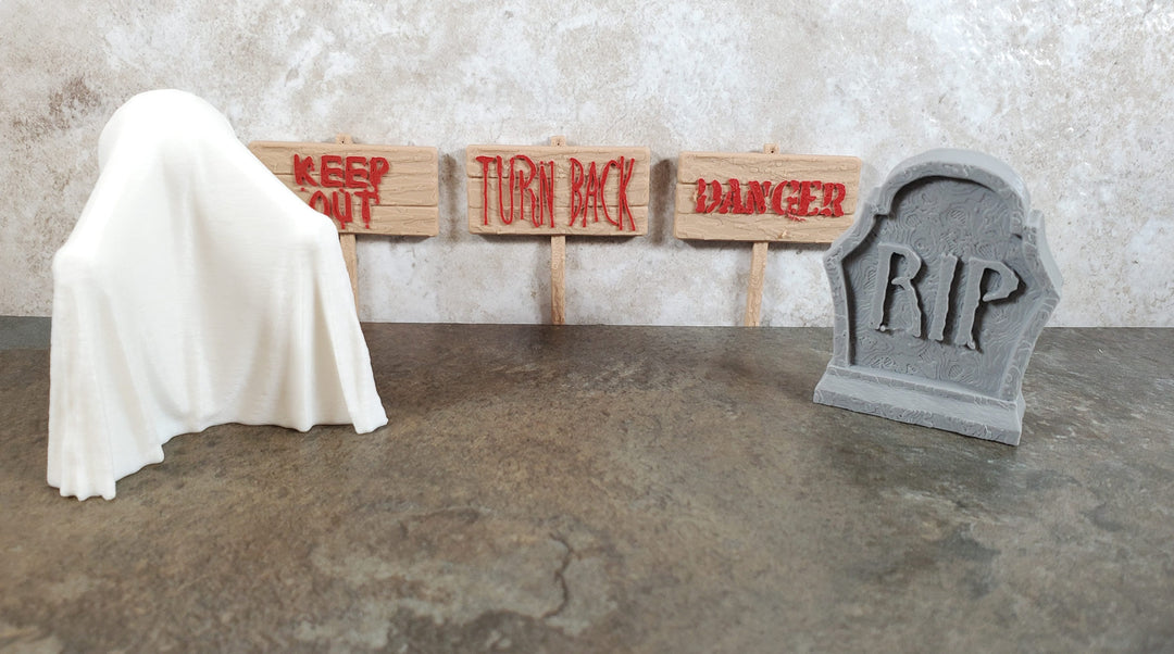 Miniature Halloween Decor Ghost Gravestone Marker Signs Danger 5 pcs 1:12 Scale