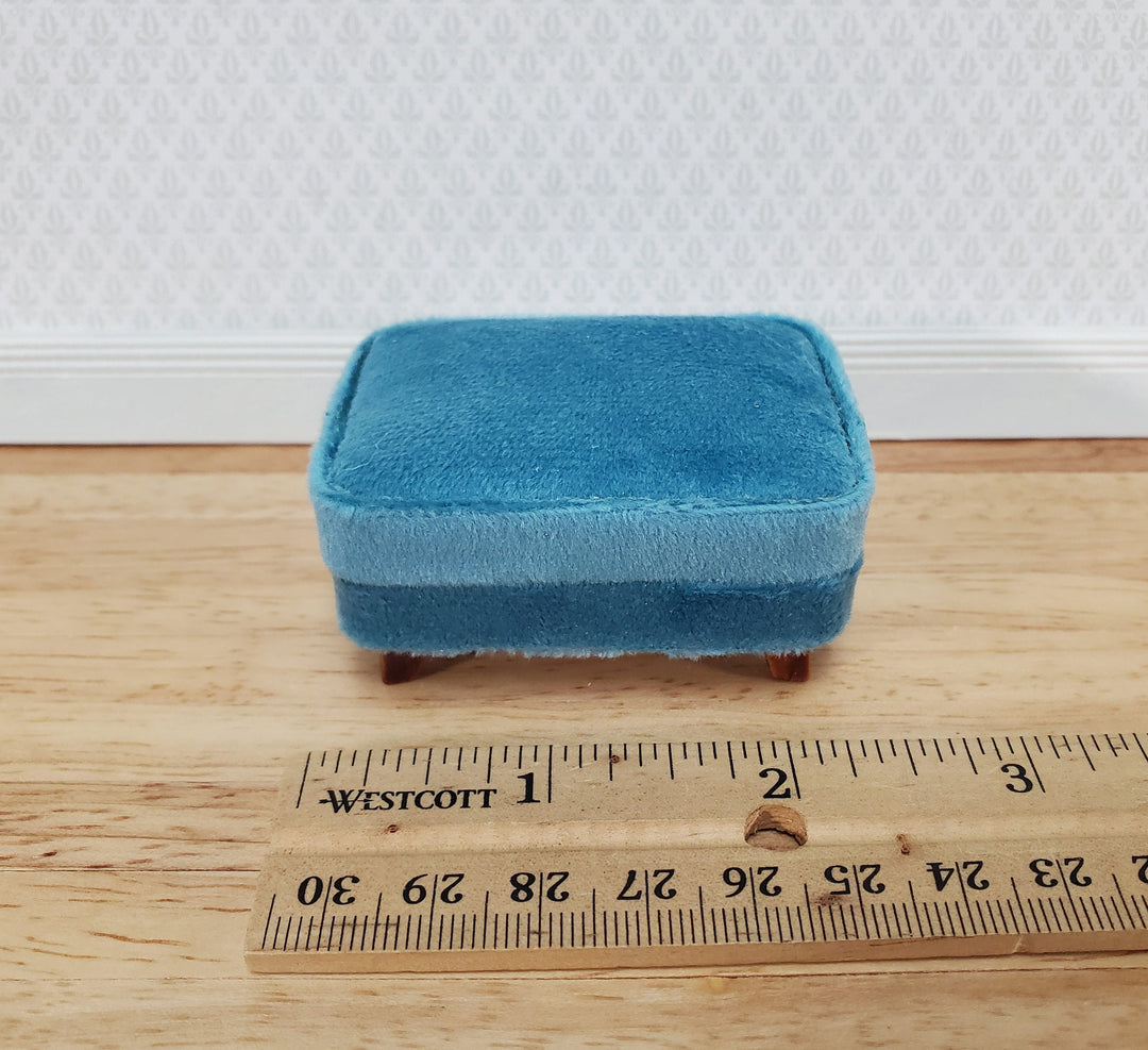 Dollhouse Footstool Ottoman Teal Fabric Modern Style 1:12 Scale Miniature Furniture