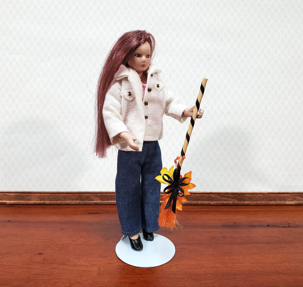Dollhouse Fall Broom Decorative Decor Halloween Leaves 1:12 Scale Miniature