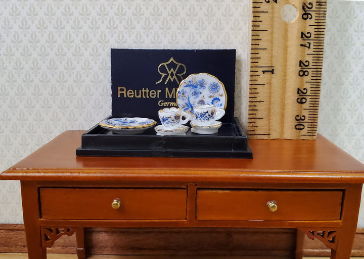 Dollhouse Coffee Setting for 2 Blue Onion Pattern Reutter Porcelain 1:12 Scale
