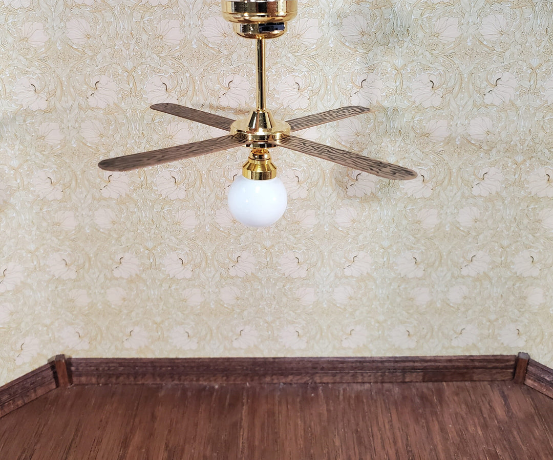 Dollhouse Battery Ceiling Fan Light 4 Blades 1:12 Scale Miniature