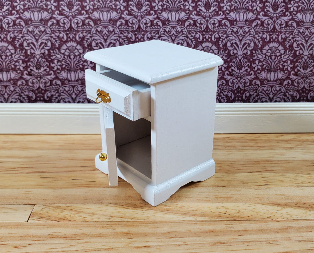 Dollhouse Miniature Nightstand Side Table with Drawer White 1:12 Scale Furniture