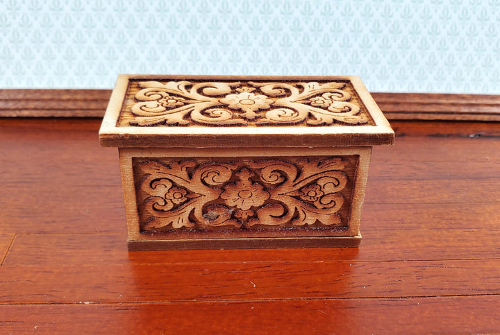Dollhouse Small Wood Trunk with Removable Lid Laser Carved 1:12 Scale Furniture