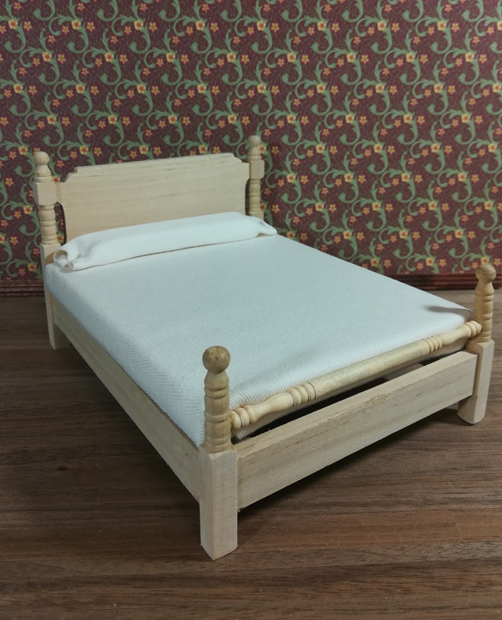 Dollhouse Double Bed Unvarnished Wood DIY Furniture 1:12 Scale Miniature