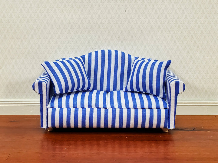 Dollhouse Sofa Couch Modern Blue & White Striped 1:12 Scale Miniature Furniture