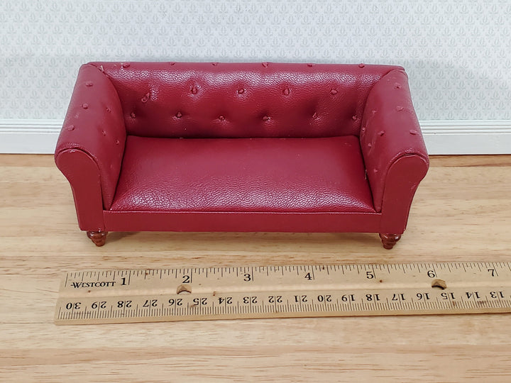 Dollhouse Sofa Couch Chesterfield Burgundy Faux Leather 1:12 Scale Miniature Furniture