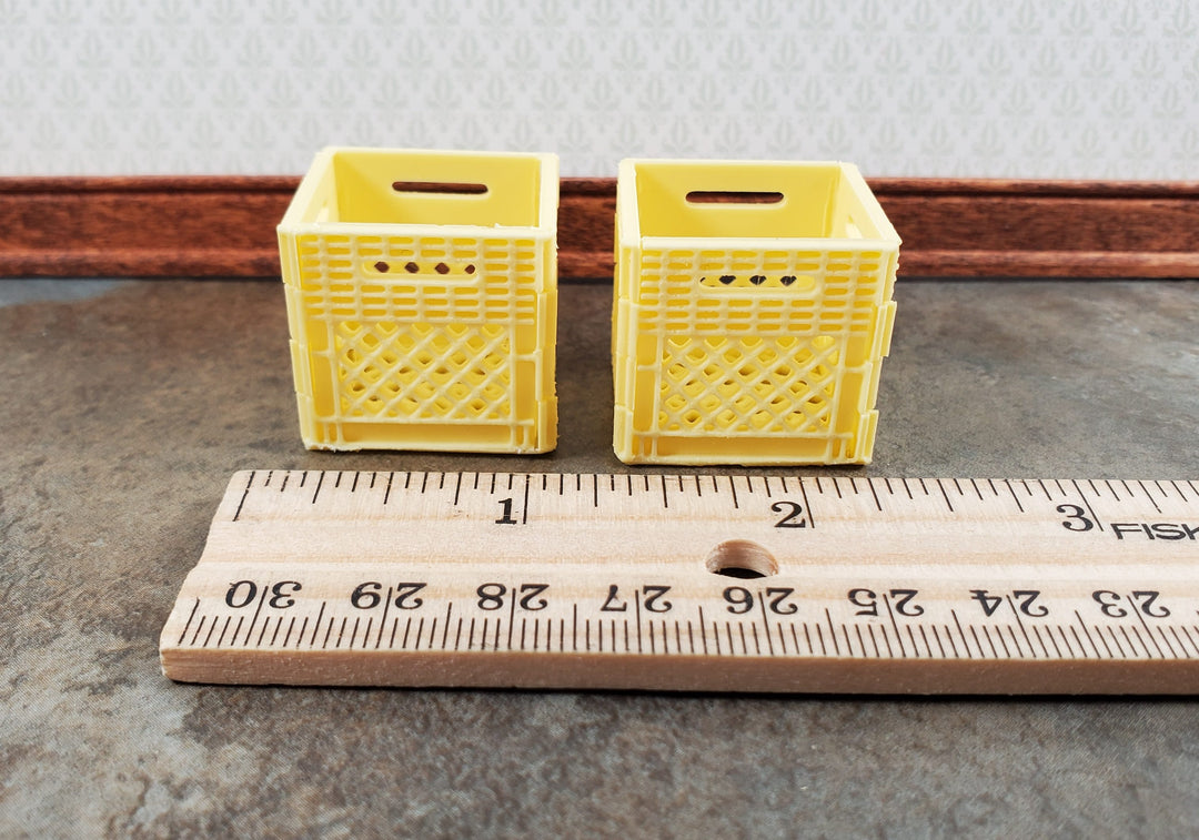 Miniature 2 Milk Crates 1" Square Yellow Cream Finish 1:12 Scale Diorama Models