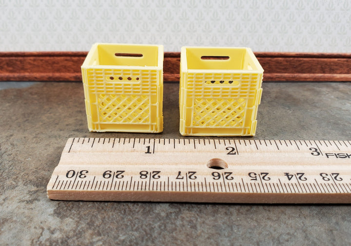 Miniature 2 Milk Crates 1" Square Yellow Cream Finish 1:12 Scale Diorama Models
