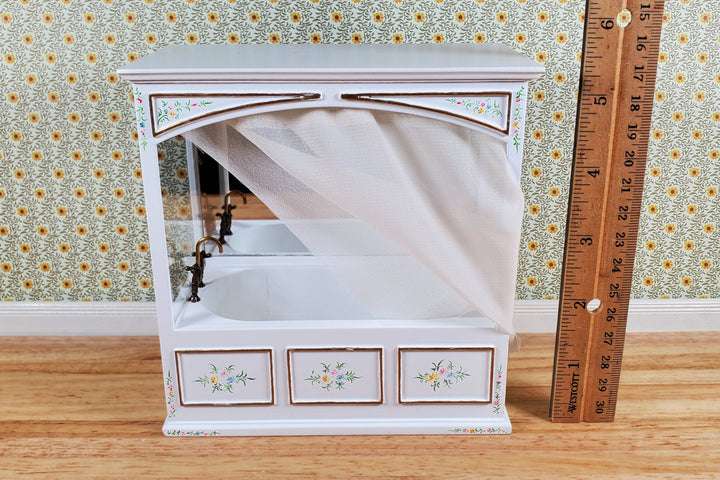 JBM Dollhouse Enclosed Bathtub White & Gold Victorian Style 1:12 Scale Miniature