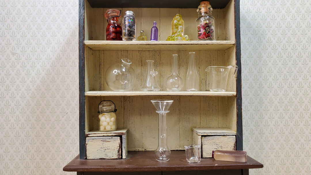 Dollhouse Miniature Mad Scientist Flask Jar Set Glass Beakers Funnel 1:12 Scale