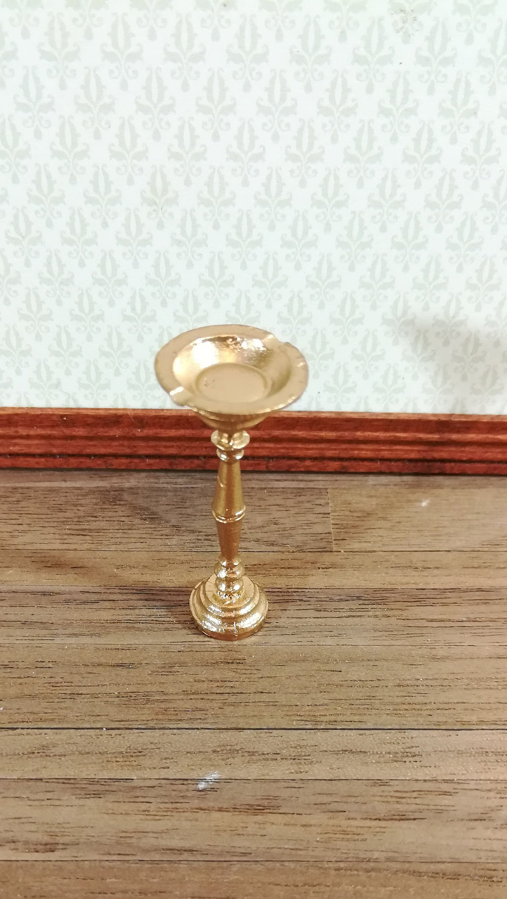 Dollhouse Miniature Ashtray Gold Metal Standing Pedestal 1:12 Scale