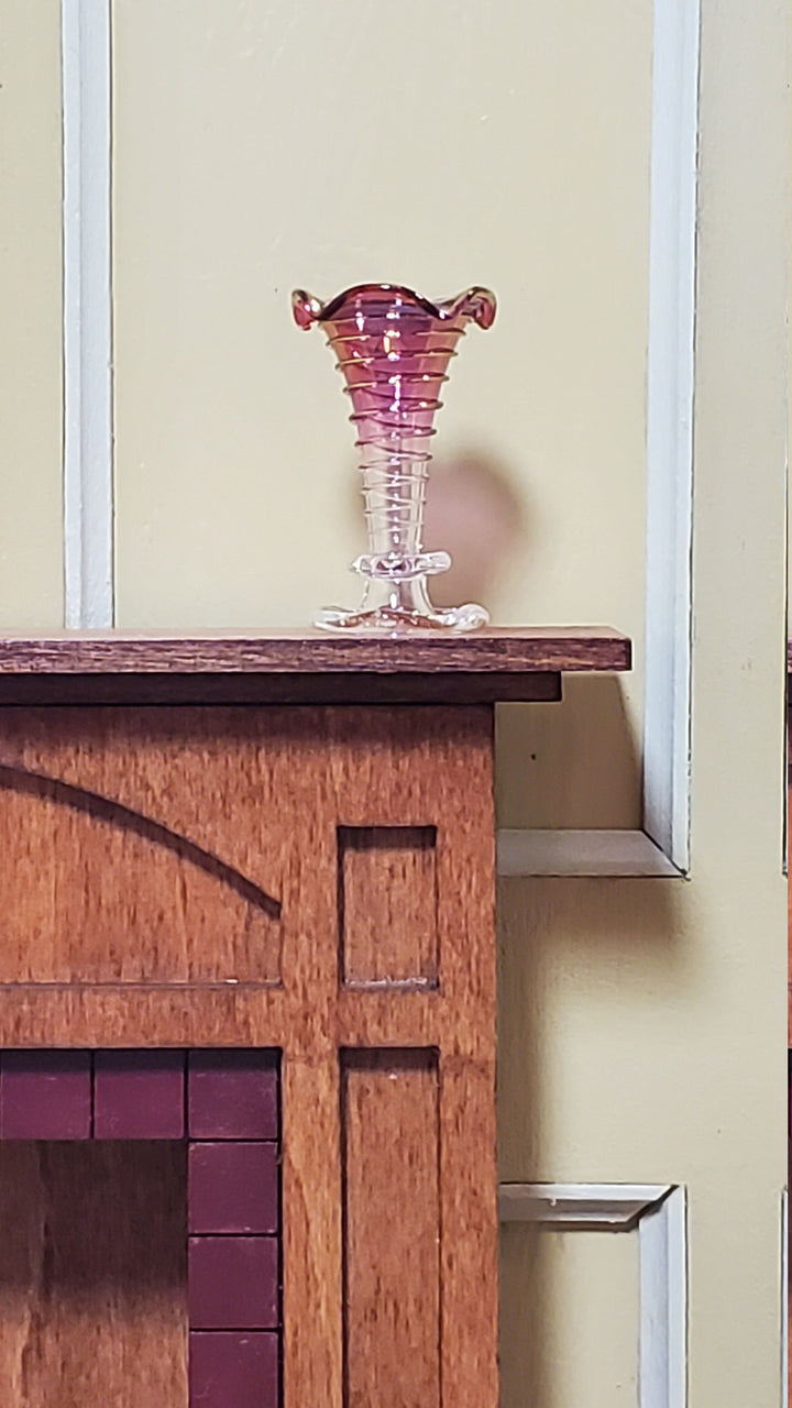 Dollhouse Miniature Epergne Vase Flared Pink Cranberry Glass 1:12 Scale Hand Blown 2.5 cm