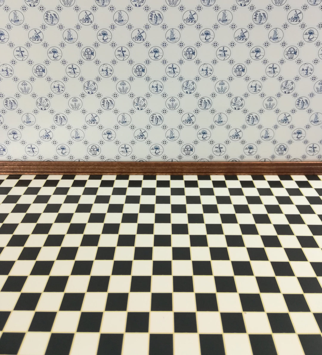 Dollhouse Miniature Tile Flooring Black & White Checked Squares 1:12 Scale Floor