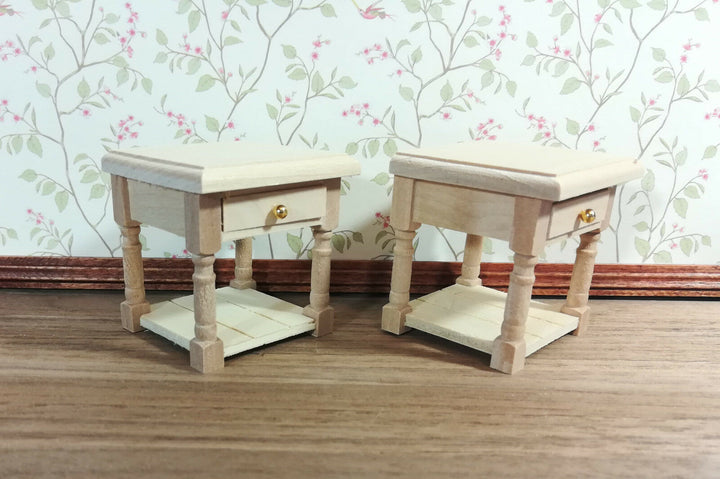 Dollhouse Miniature Nightstand Side Table Set of 2 1:12 Scale Unpainted Furniture