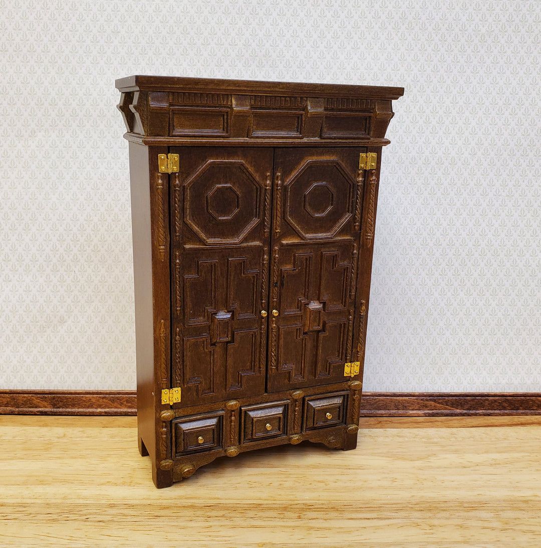 JBM Dollhouse Wardrobe Closet French Louis XIII Style Walnut Finish 1:12 Scale Miniature Furniture