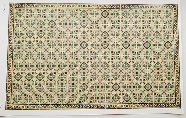 Dollhouse Tile Wallpaper Victorian Beige, Green 1:12 Scale Itsy Bitsy Miniature