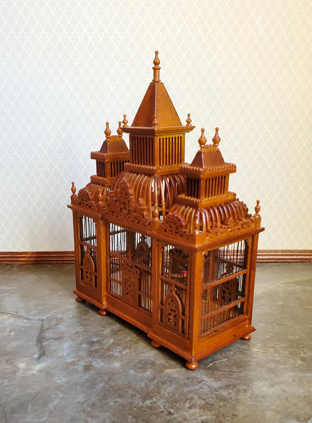 Dollhouse Miniature Birdcage JBM Large Victorian Fancy 1:12 Walnut Finish