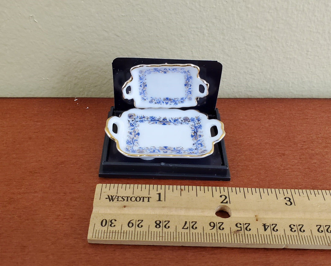 Dollhouse Miniature Trays 2 Sizes Reutter Porcelain 1:12 Blue Onion Pattern