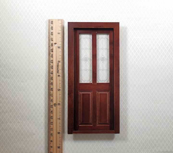 Dollhouse Exterior Front Door with Windows 1:12 Scale Miniature Walnut Finish