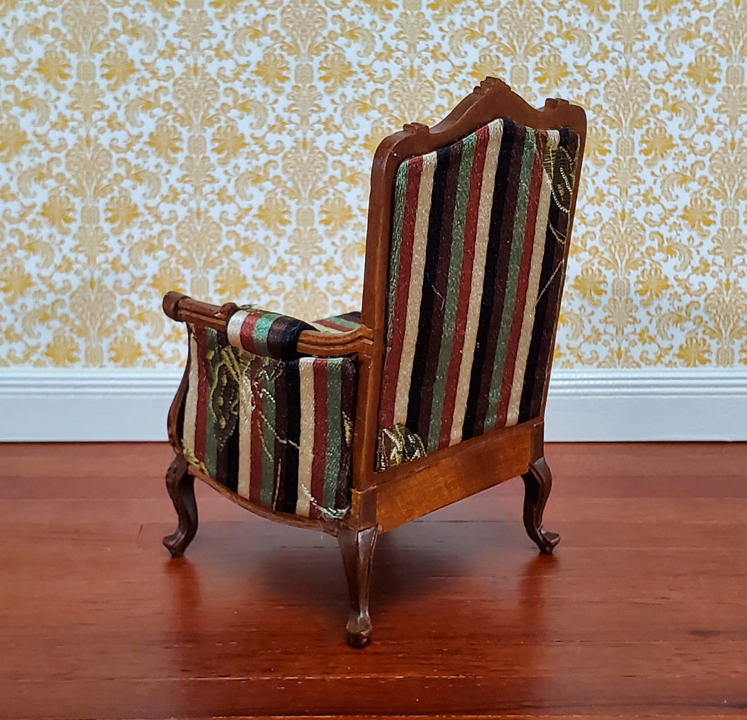 JBM Dollhouse Chair Victorian Style Striped Neutral Fabric 1:12 Scale Furniture