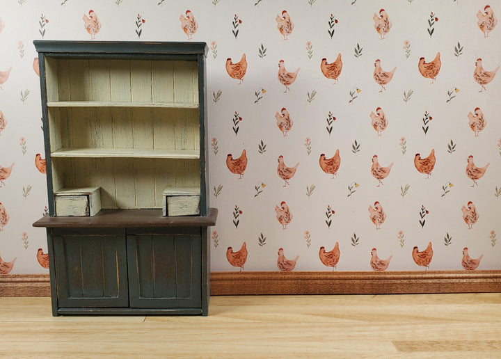Dollhouse Kitchen Wallpaper 3 Sheet Peachy Chickens 1:12 Country Spring