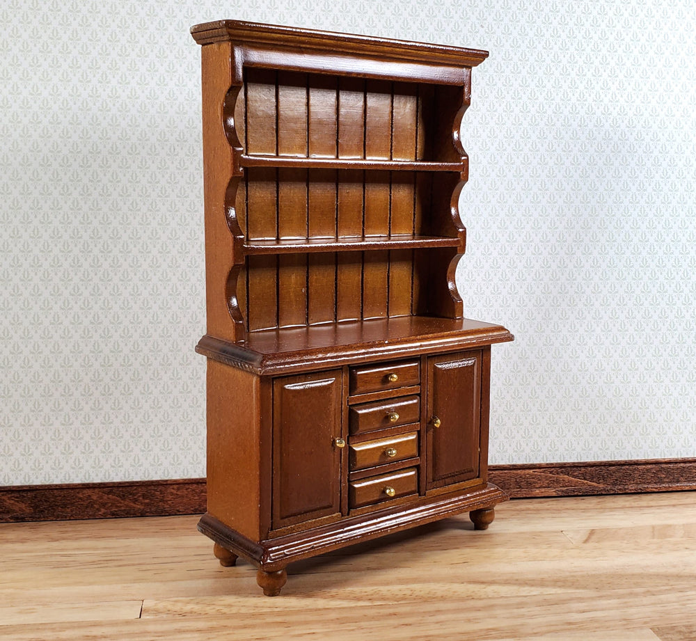 Dollhouse Welsh Kitchen Cabinet Cupboard Walnut Finish 1:12 Scale Miniature