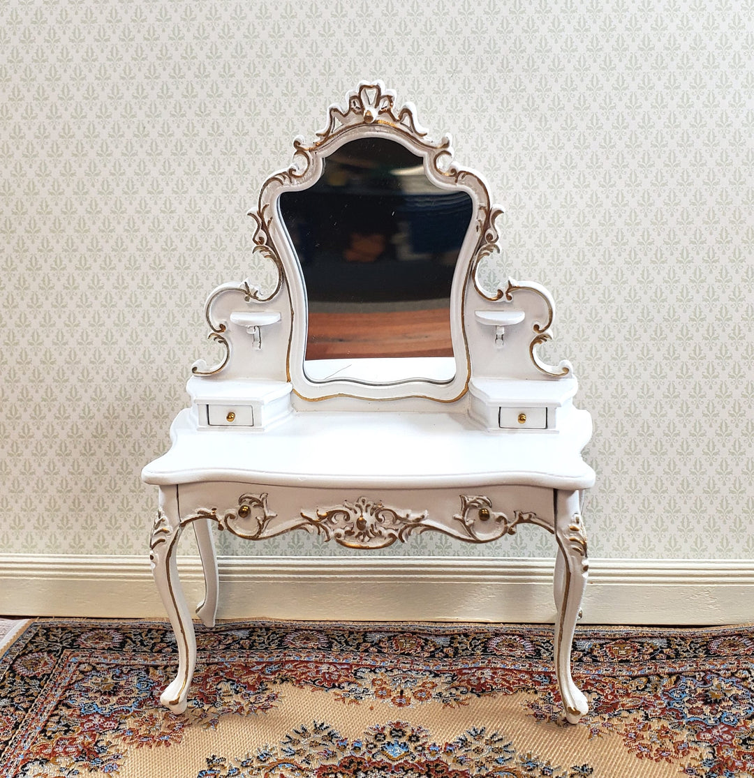 JBM Dollhouse Dressing Table Vanity White and Gold 1:12 Scale Miniatur MiniatureCrush JBM Dollhouse Dressing Table Vanity White and Gold 1:12 Scale Miniatur MiniatureCrush