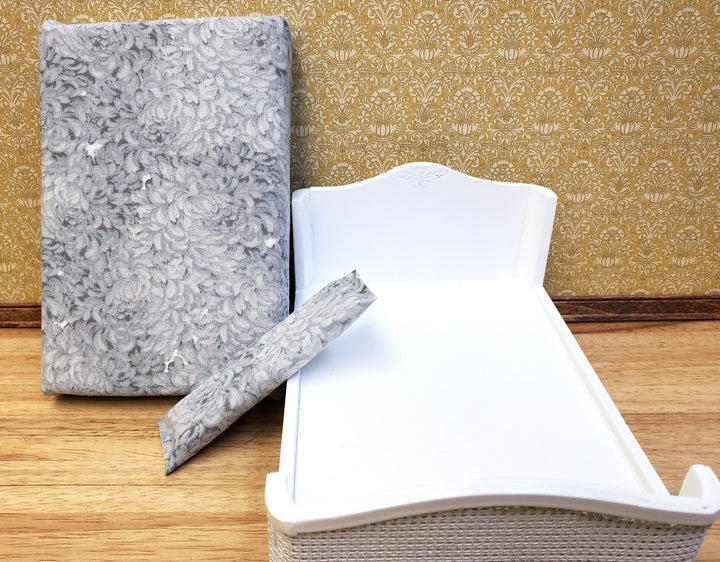 Dollhouse Double Bed White with Grey Bedding 1:12 Scale Bedroom Furniture