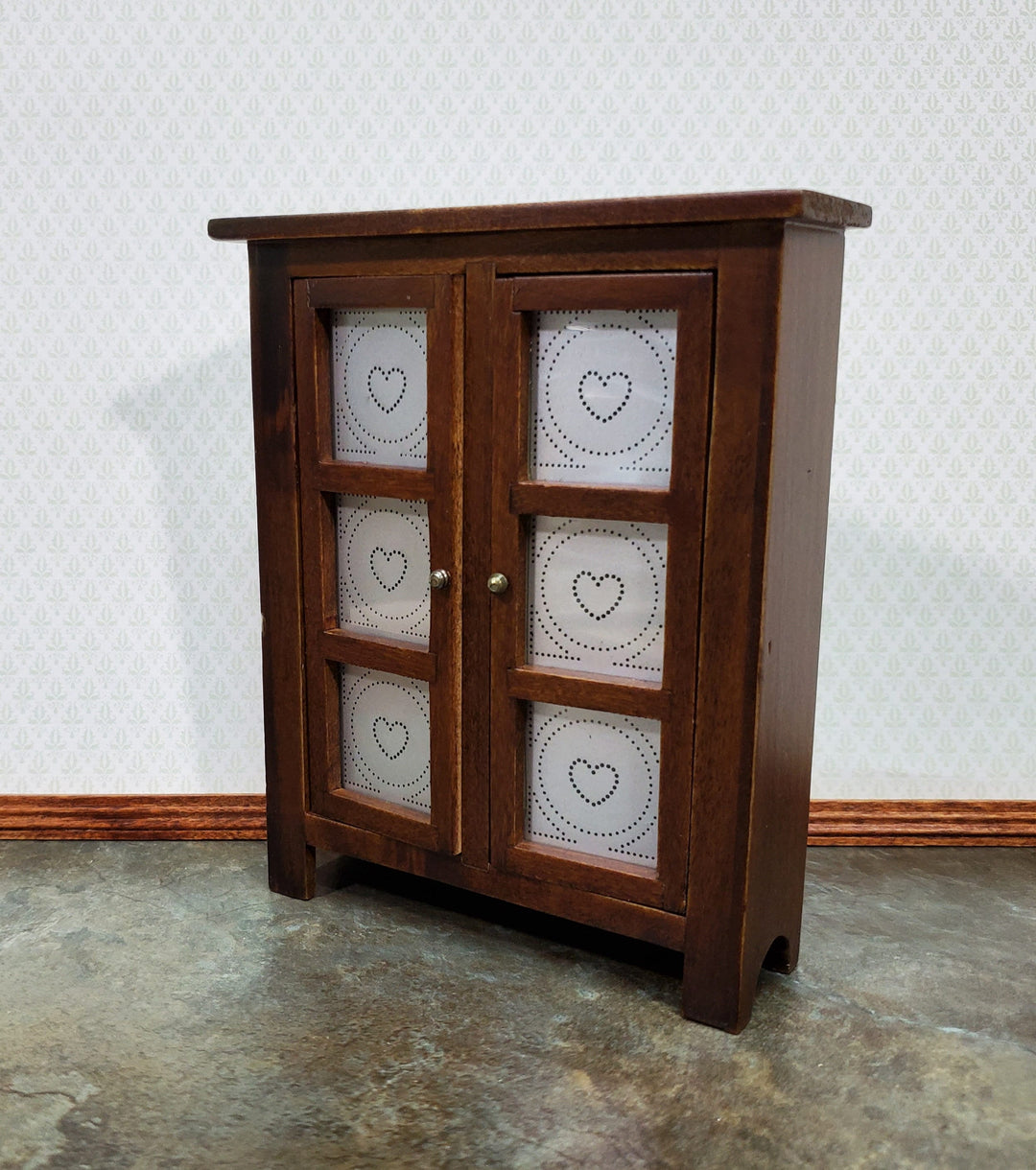 Dollhouse Pie Safe Fridge Dark Walnut Finish 1:12 Scale Miniature Wood Furniture Miniatures