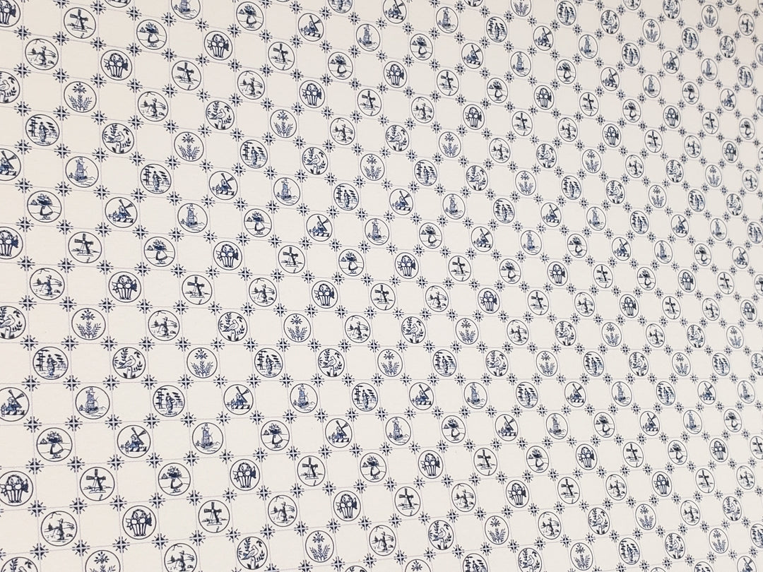 Dollhouse HALF SCALE Wallpaper 3 Sheets Dutch Delft Blue 1:24 Scale Miniature