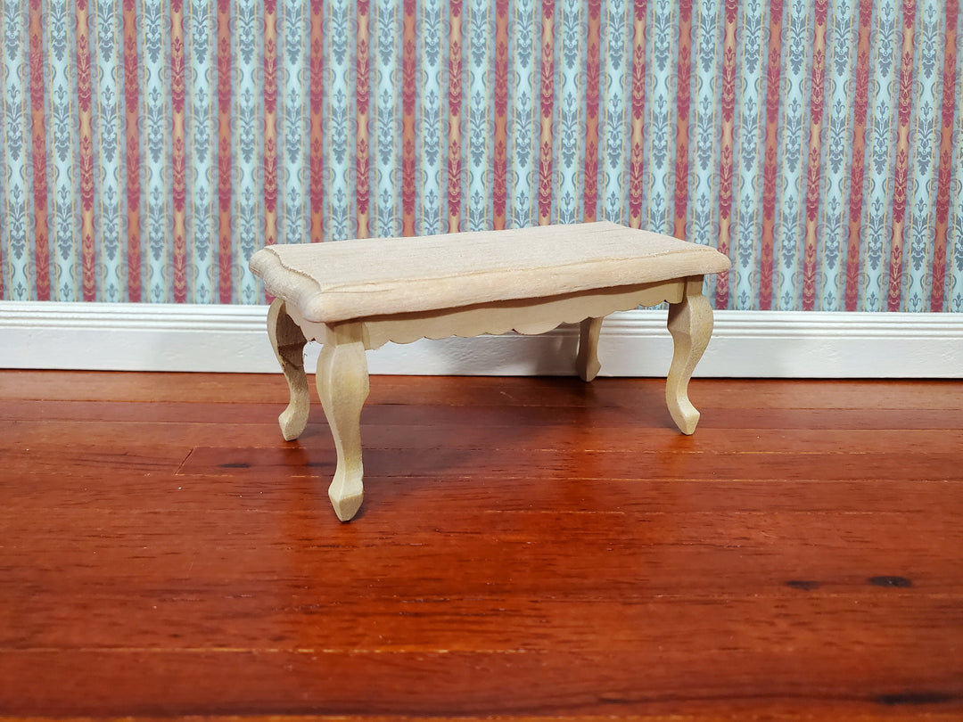 Dollhouse Coffee Table Unpainted Wood Curvy Top 1:12 Scale Miniature Living Room Furniture