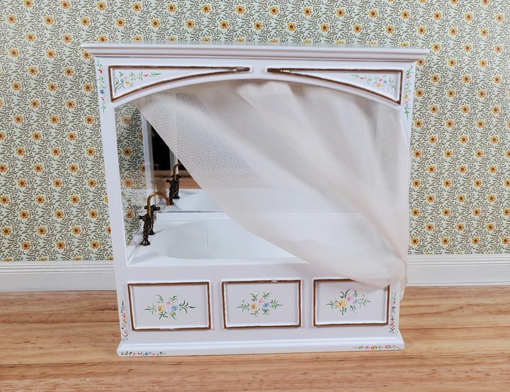 JBM Dollhouse Enclosed Bathtub White & Gold Victorian Style 1:12 Scale Miniature