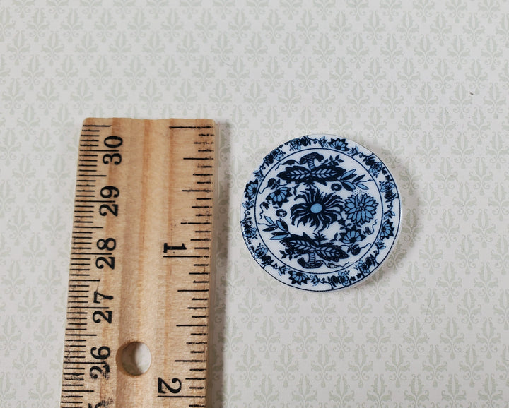Dollhouse Ceramic Platter Large Plate Blue & White 1:12 Scale Miniature 1 1/4"