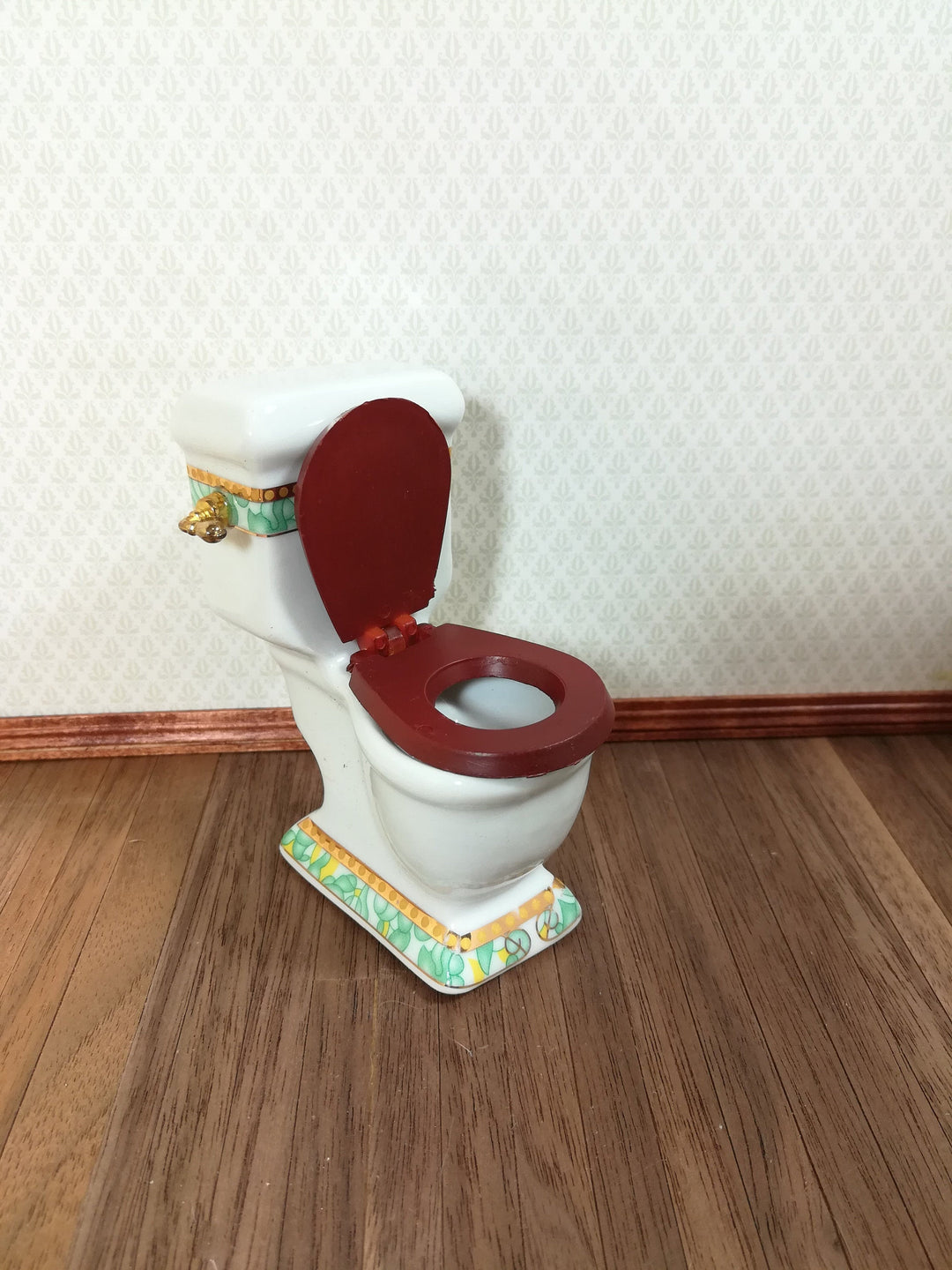 Dollhouse Miniature Bathroom Set White & Green Porcelain Tub Toilet Sink 1:12 Scale
