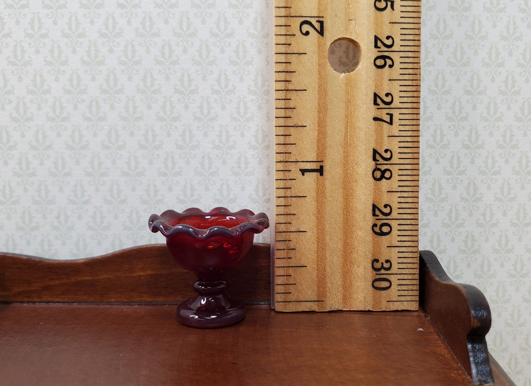 Dollhouse Cranberry Red Glass Pedestal Bowl Handmade 1:12 Scale Miniature
