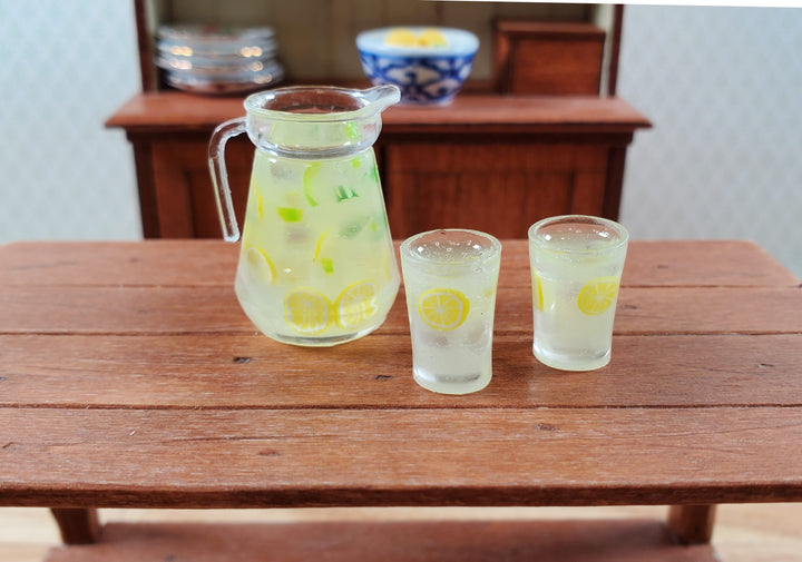 Dollhouse Large Pitcher of Lemonade & 2 Glasses with Lemons 1:12 Scale Miniature