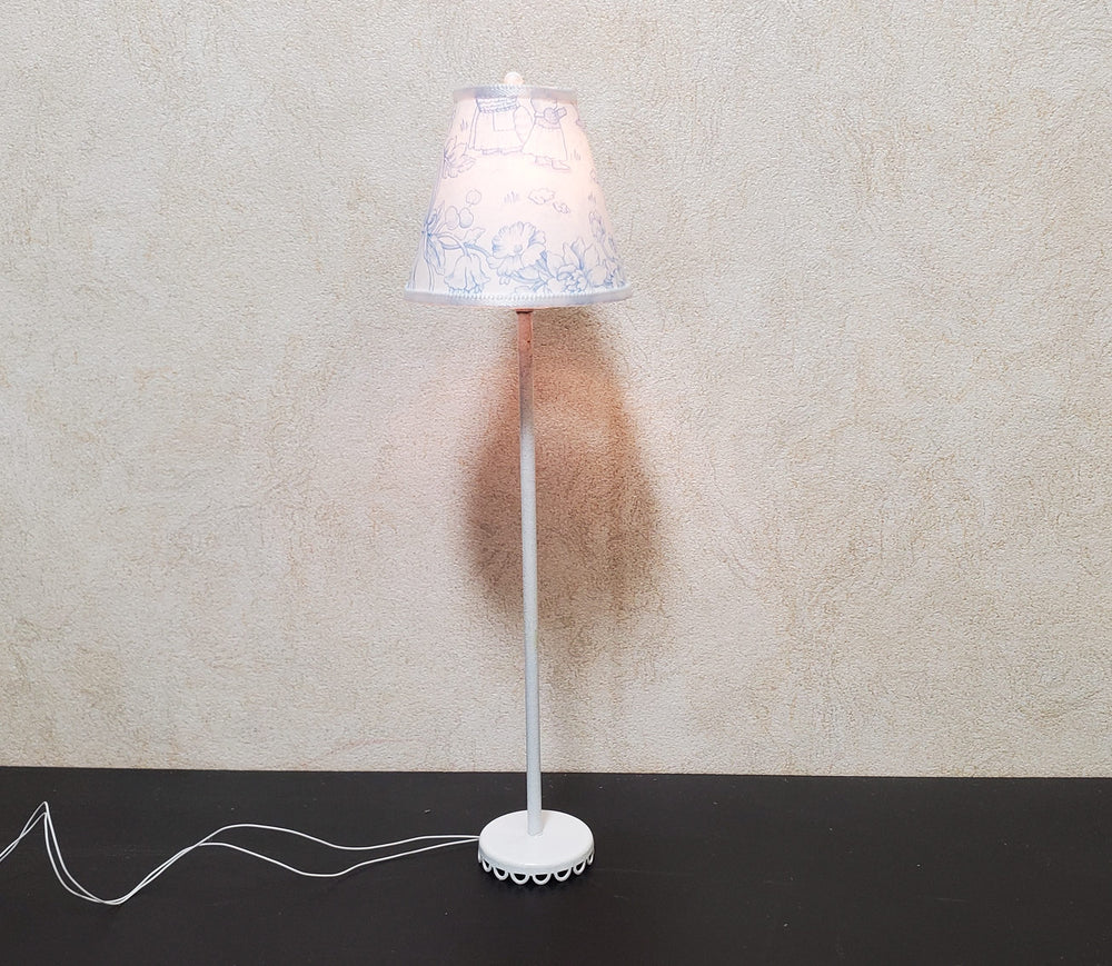 Dollhouse Nursery Floor Lamp Blue Shade White Base 12 Volt Wired 1:12