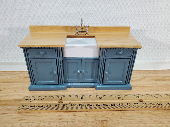 Dollhouse Kitchen Sink Cabinet 1:12 Scale Miniature Blue/Gray Farmhouse Style