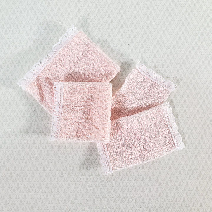 Dollhouse Pink Towels with Lace Set of 4 Bath 1:12 Scale Miniature Bathroom