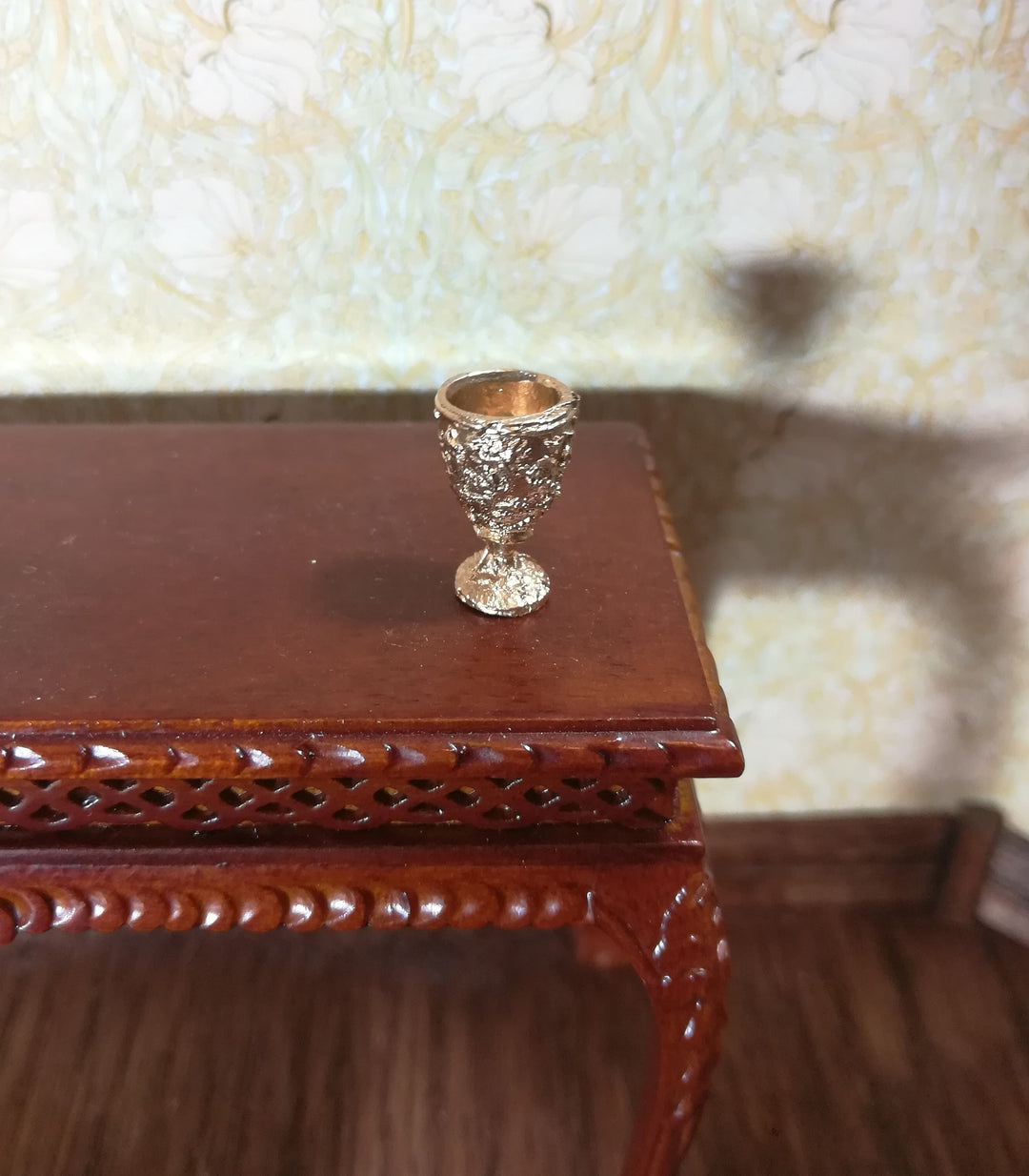 Dollhouse Miniature Goblet Gold (faux) Ornate Metal 1:12 Scale Hand Painted