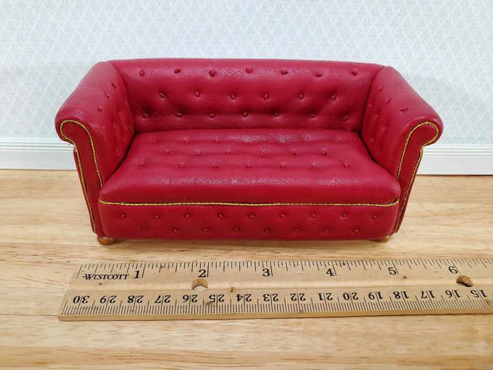 JBM Miniature Chesterfield Sofa Red Tufted Faux Leather 1:12 Scale Dollhouse Furniture