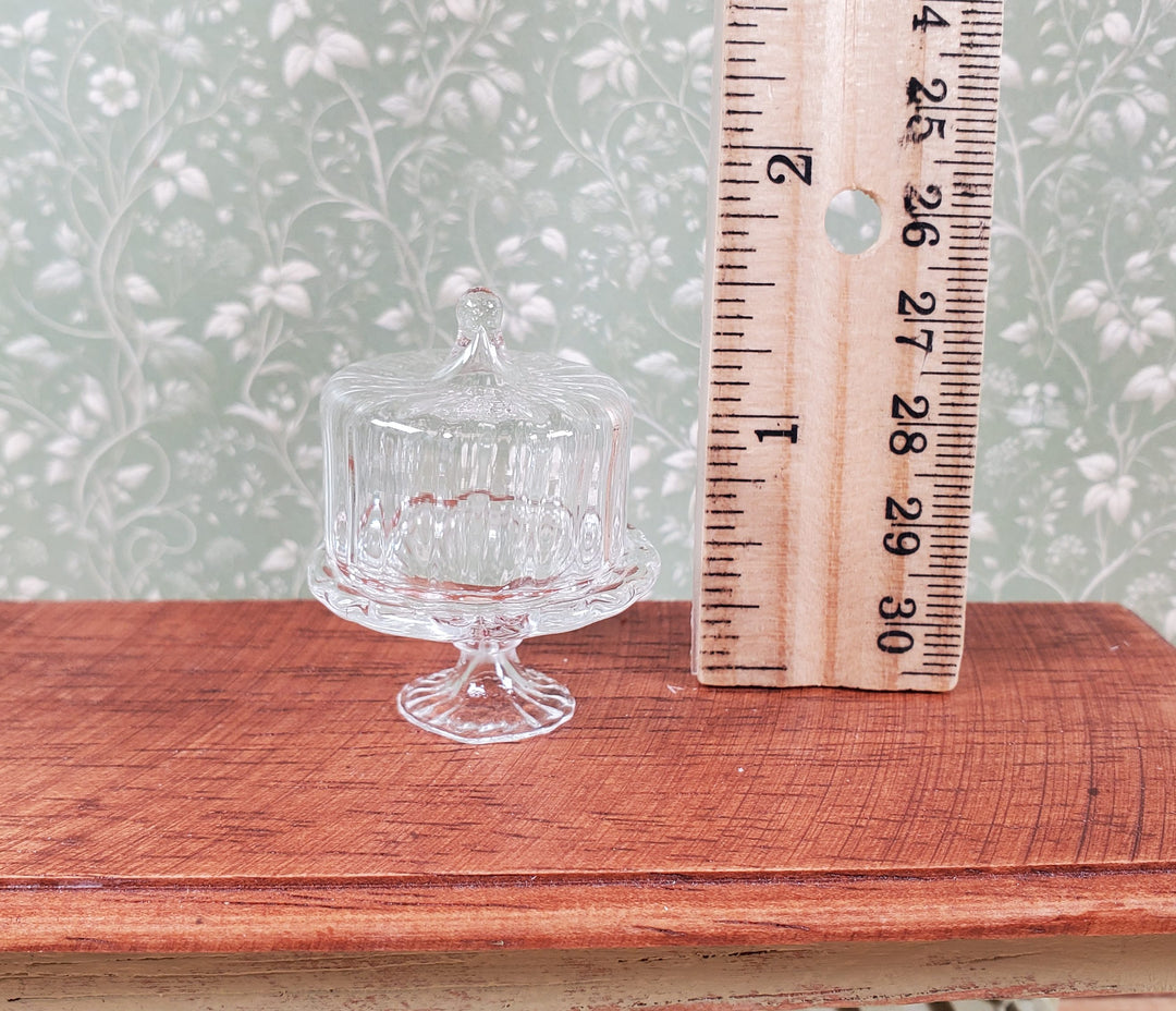 Dollhouse Clear Glass Fluted Cake Stand with Cover 1:12 Scale Miniature Kitchen