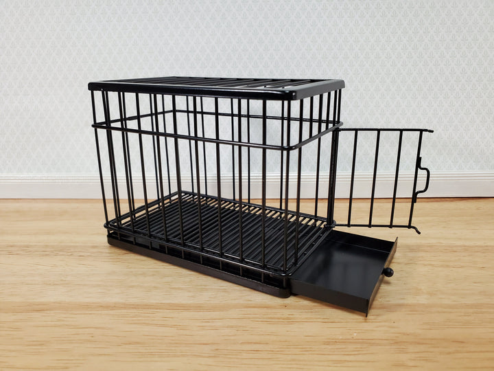 Dollhouse Large Dog Cage Crate Metal Opening Door Black Miniature